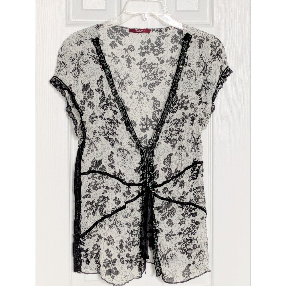 One by One Women's Sleeveless Lightweight Flowy Blouse Vest w/Sequins & Lace
